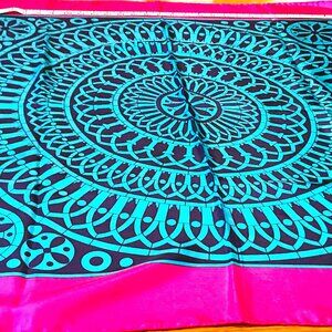 Liberty of London Silk Twill Scarf Large: Green, Dark Blue, Fuchsia